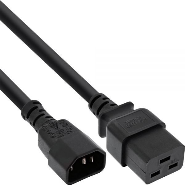 Kábel sieťový 230V C14/C19 1m, čierny, 10A, 3x1,5mm2